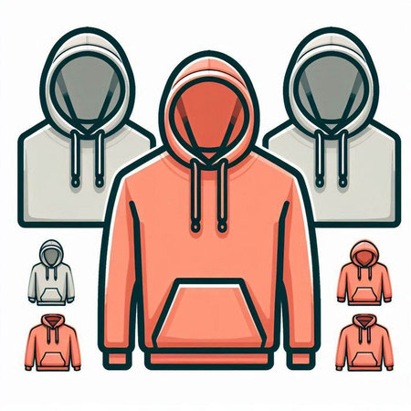 Illustration of a set of hoodies with different types of hoodiesのイラスト素材