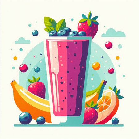 Fruit smoothies in a glass with berries. Vector illustration.のイラスト素材