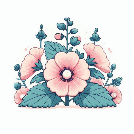 Hand drawn vector illustration of a pink hibiscus flower.のイラスト素材