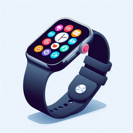 Smart watch with application icons on the screen. 3d illustration.のイラスト素材