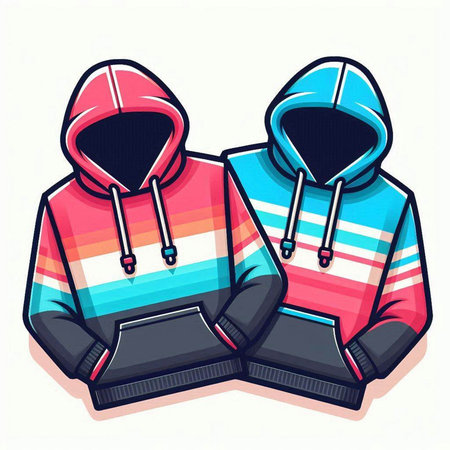 Vector illustration of a pair of colored hoodies with a hood.のイラスト素材