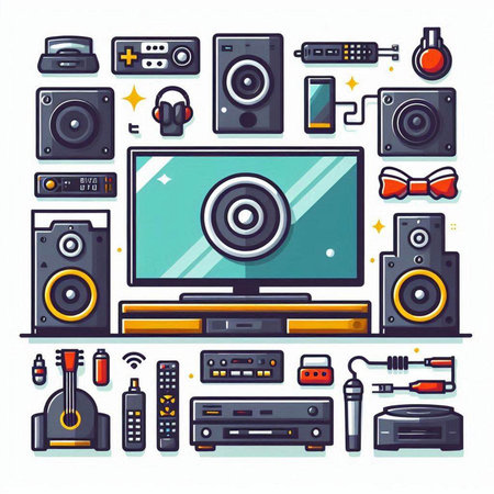 Music equipment set. Vector illustration in flat style. Isolated on white background.のイラスト素材