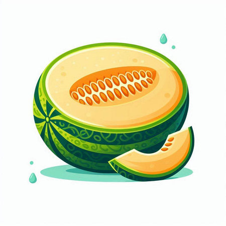 Melon fruit isolated on a white background. Vector illustration in cartoon style.のイラスト素材