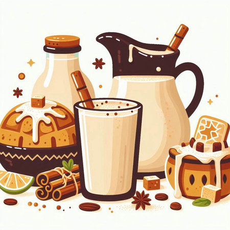 Illustration of a set of different types of coffee and milk. Vector illustration.のイラスト素材
