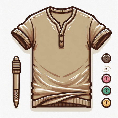 Illustration of a t-shirt with buttons and a tattoo machineのイラスト素材