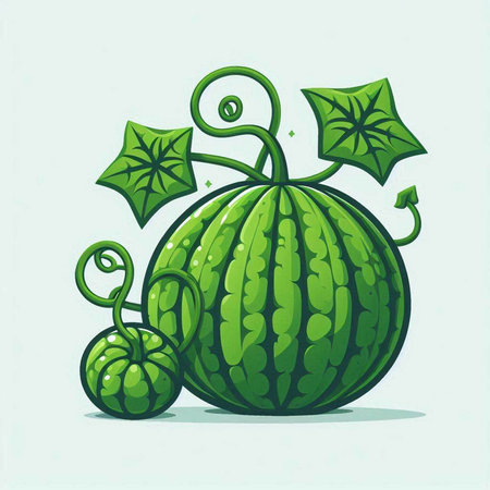 Watermelon with green leaves on a light background. Vector illustration.のイラスト素材