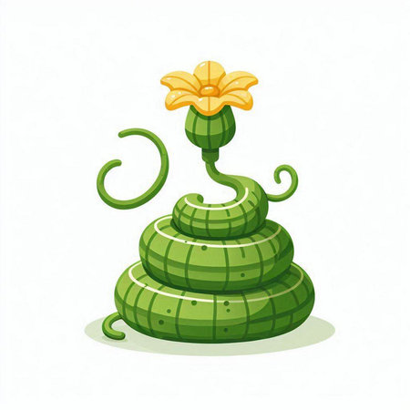 Vector illustration of green flower on the top of a pile of grass.のイラスト素材