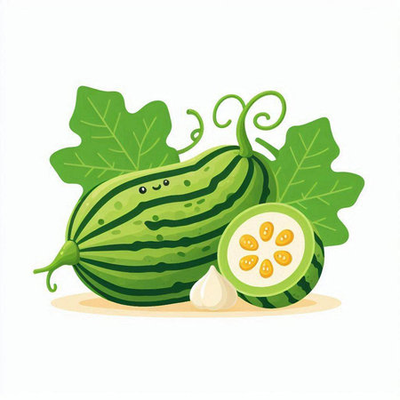 Watermelons with leaves isolated on white background. Vector illustration.のイラスト素材