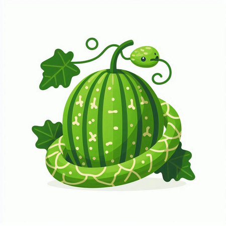 Cute watermelon with green leaves isolated on white background. Vector illustration.のイラスト素材