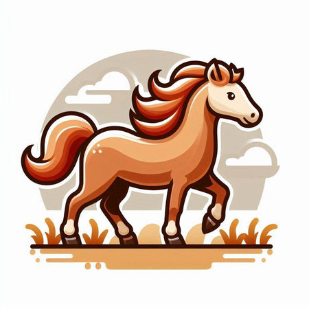 Horse on the field. Vector illustration of a cartoon horse.のイラスト素材