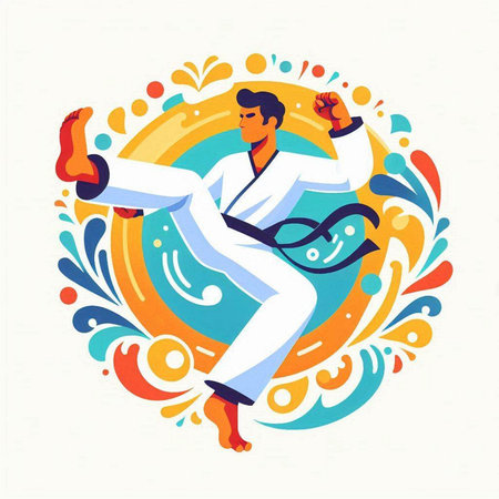 Taekwondo. Martial arts. Vector illustration in flat style.のイラスト素材