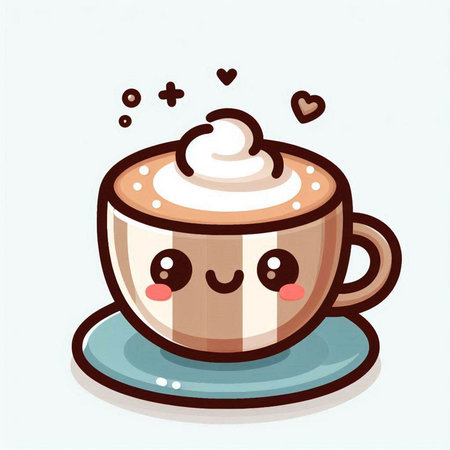 Coffee cup with whipped cream. Cute cartoon vector illustration.のイラスト素材