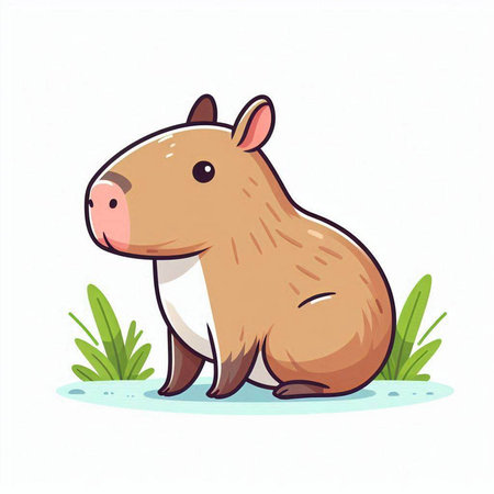 Cute cartoon hamster sitting on the grass. Vector illustration.のイラスト素材