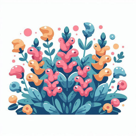 Floral background with flowers and plants. Vector hand drawn illustration.のイラスト素材
