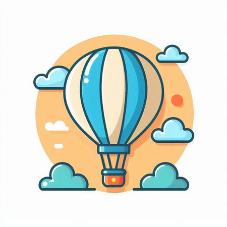 Hot air balloon in the sky with clouds. Vector flat illustration.のイラスト素材