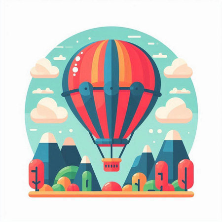 Hot air balloon in the sky. Colorful flat vector illustration.のイラスト素材