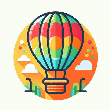 Colorful hot air balloon icon in flat style. Vector illustration.のイラスト素材