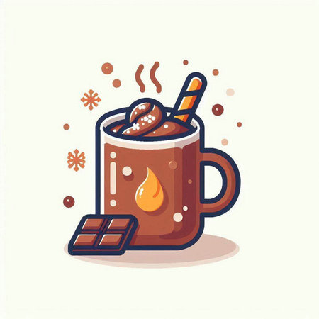 Cup of hot chocolate with marshmallow and chocolate, vector illustrationのイラスト素材