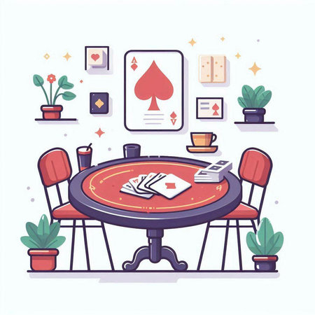 Poker table with cards and chips. Vector illustration in flat styleのイラスト素材