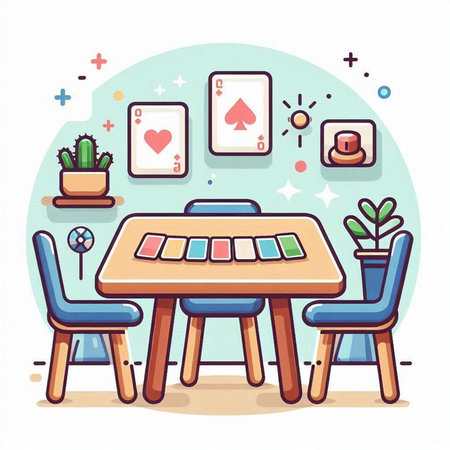 Dining room with furniture, table and chairs. Vector illustration.のイラスト素材