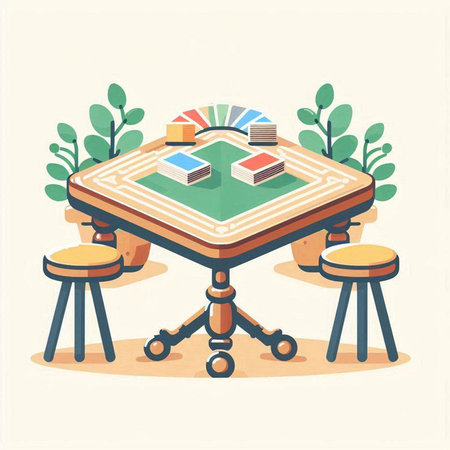 Wooden table with books and chairs. Vector illustration in flat styleのイラスト素材