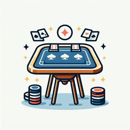 Vector illustration of a casino table with playing cards, chips and diceのイラスト素材