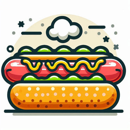 Hot dog icon. Fast food. Vector illustration in cartoon style.のイラスト素材