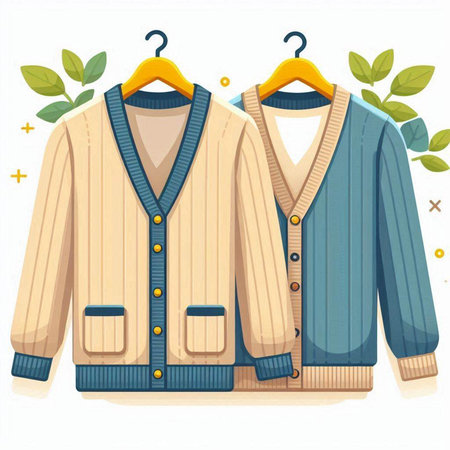 Illustration of a Jacket with Hanger and Leaves on White Backgroundのイラスト素材