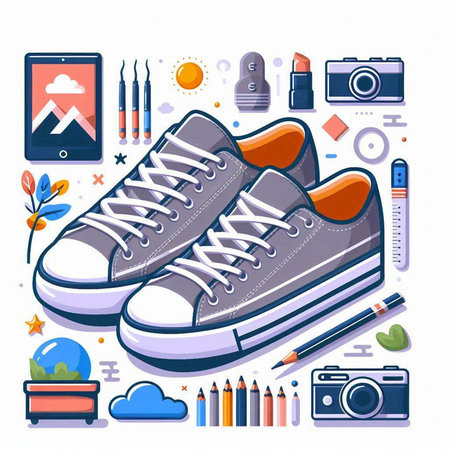 Sneakers, accessories and gadgets. Flat design vector illustration.のイラスト素材