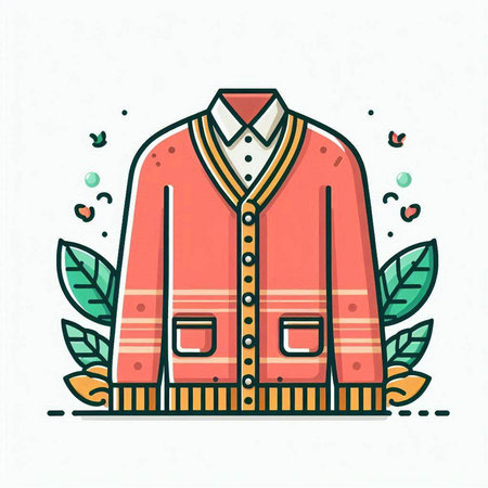 Vector illustration of a red jacket on a white background with leaves.のイラスト素材