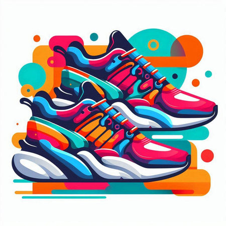 Colorful running shoes on abstract colorful background. Vector illustration. Eps 10のイラスト素材