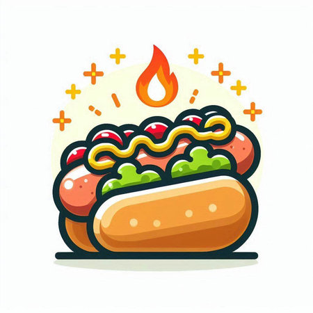Hot dog icon. Fast food symbol. Vector illustration in cartoon styleのイラスト素材