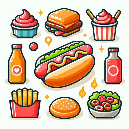 Fast food icons set. Collection of fast food icons. Vector illustration.のイラスト素材