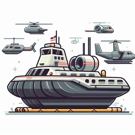 Vector illustration of a military ship on a white background. Cartoon style.のイラスト素材