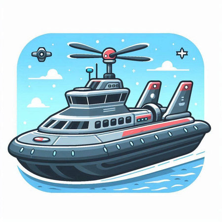 Cartoon illustration of a ship in the sea. Vector illustration.のイラスト素材
