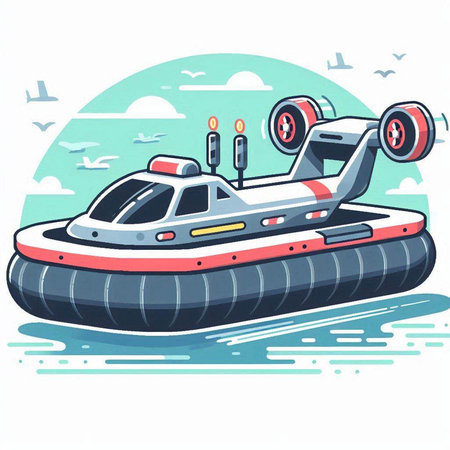 Vector illustration of a hovercraft in the sea. Cartoon style.のイラスト素材