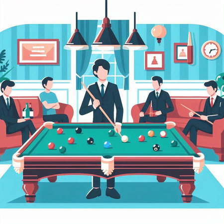 People playing billiards in club. Flat style vector illustration.のイラスト素材