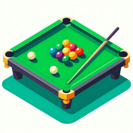 Billiard table with balls in isometric view. Vector illustration.のイラスト素材