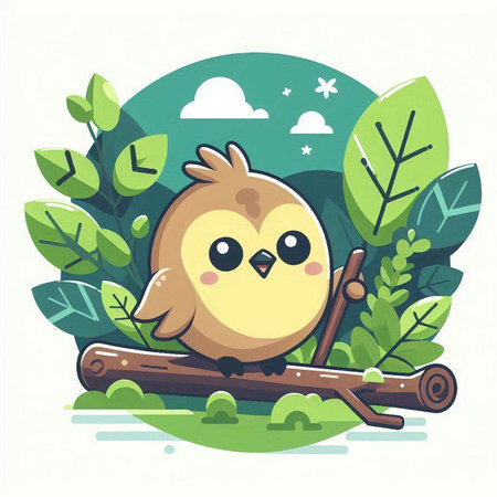 Cute little chick in the forest. Vector illustration of a cartoon character.のイラスト素材