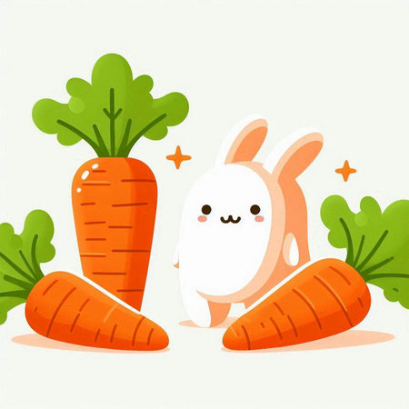 Rabbit and carrot. Cute cartoon character. Vector illustration.のイラスト素材