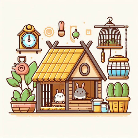 Vector illustration of a cute pet shop in doodle style.のイラスト素材