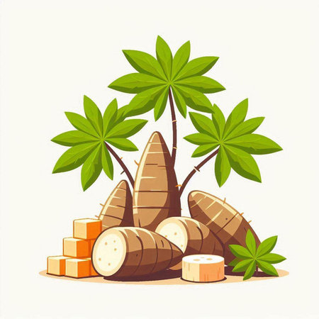 Coconut palm tree and sugar cubes. Vector cartoon illustration.のイラスト素材