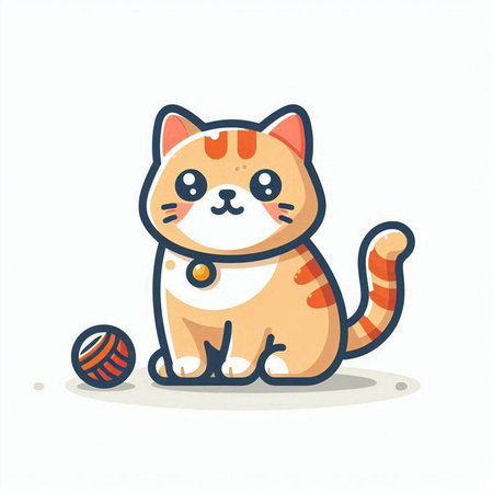 Cute cat with ball of yarn. Vector illustration in cartoon style.のイラスト素材