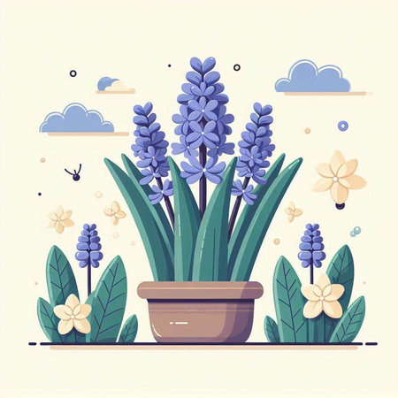 Vector illustration of hyacinth flowers in a pot. Spring season.のイラスト素材