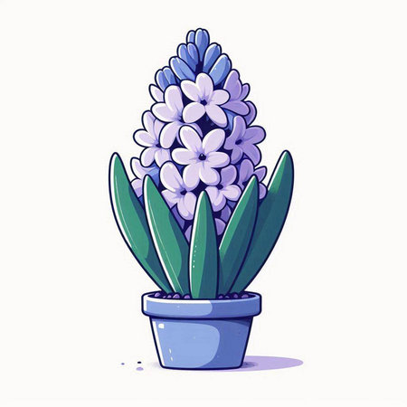Blue hyacinth in a pot on a white background. Vector illustration.のイラスト素材