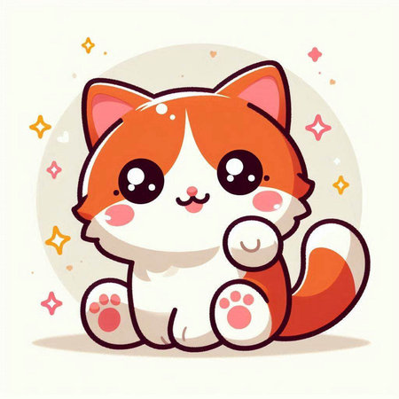 Cute cartoon cat vector illustration. Cute kawaii animal character.のイラスト素材