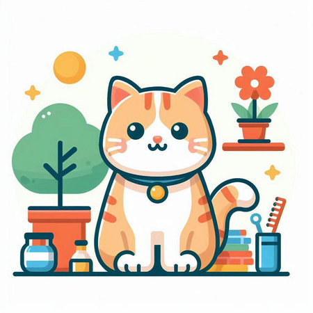 Cute cat in a flat style. Vector illustration on white background.のイラスト素材