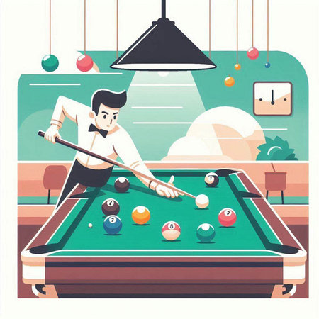 Young man playing billiards. Vector illustration in retro style.のイラスト素材