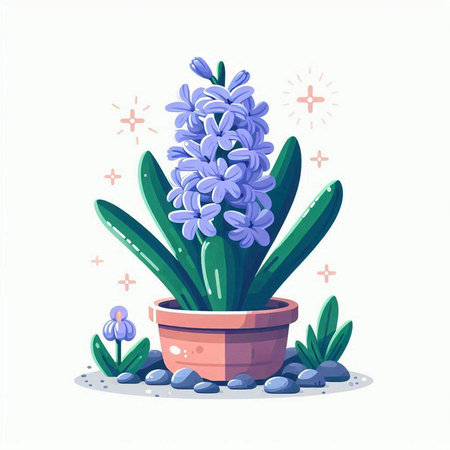 Blue hyacinth in a pot. Vector illustration in cartoon style.のイラスト素材