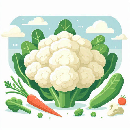 Cauliflower and vegetables. Vector illustration on a white background.のイラスト素材